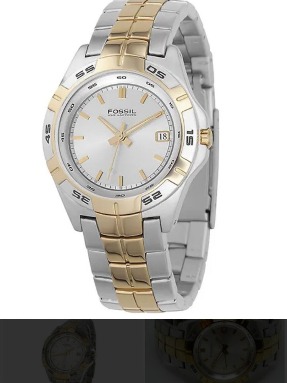 Vtg Fossil Blue Two-Tone Silver and Gold Quartz Watch with White Dial